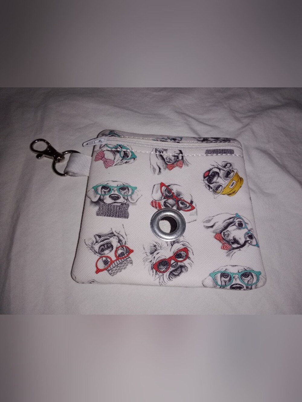 Dogs Wearing Glasses Poop Bag Zippered Pouch Dispenser NWOT 4 1/2" Squared